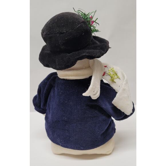Snowman Frosty Dark Blue Velvet Coat Black Hat Weighted Bottom 6 1/2 in tall - Picture 5 of 7